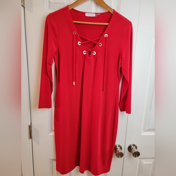 Calvin Klein Red Dress Gold‎ Hardware Women's Size 12 - Picture 1 of 8